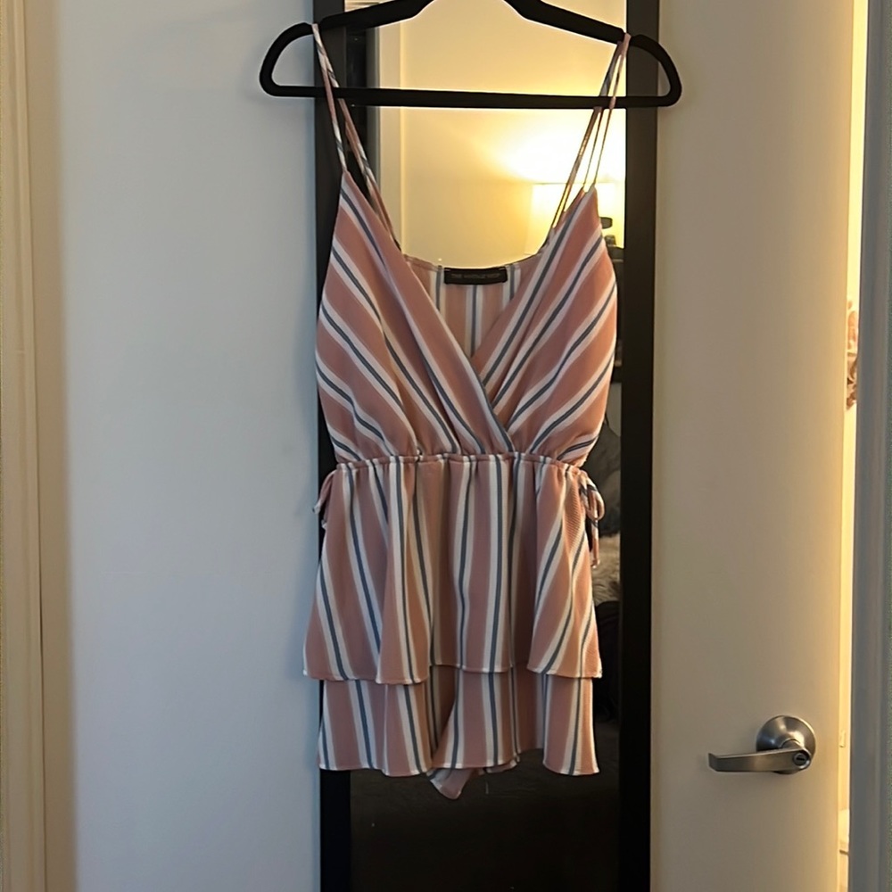 Baby pink and blue striped romper size small